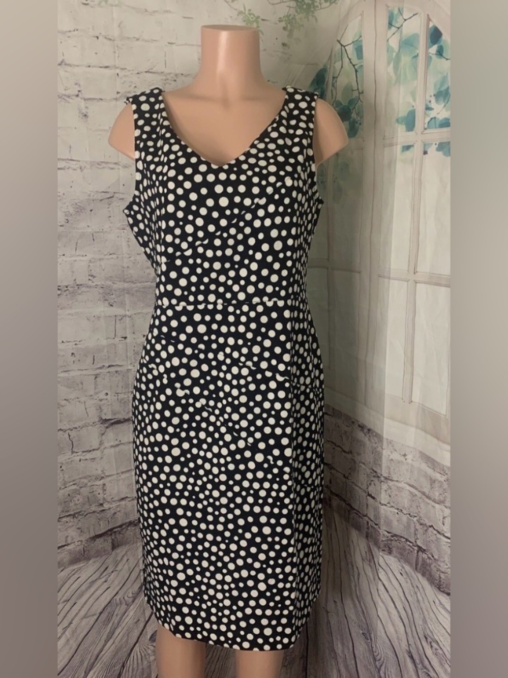 Black & White Polka Dot Midi Dress - Classic Women's Sheath